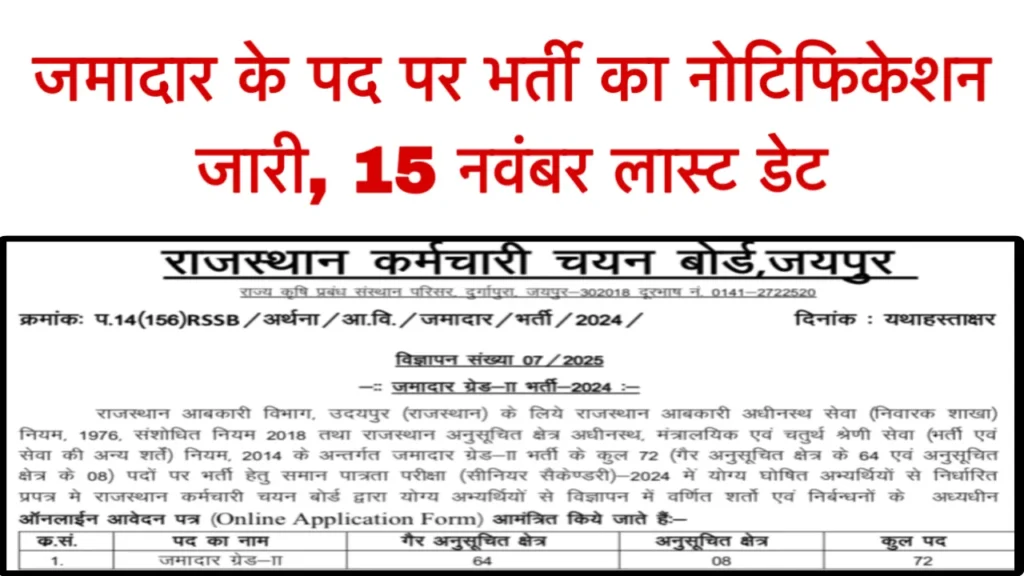 Rajasthan Jamadar Grade 2nd Recruitment